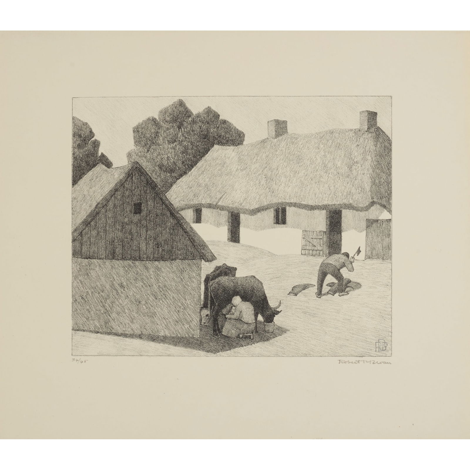 ROBERT POLHILL BEVAN (BRITISH 1865-1925): ROBERT POLHILL BEVAN (BRITISH 1865-1925) A POLISH HOMESTEAD - 1922 Lithograph, 34/45, signed and numbered in pencil to margin, with the stamped monogram the sheet 33cm x 38cm (13in x 15in), unfr