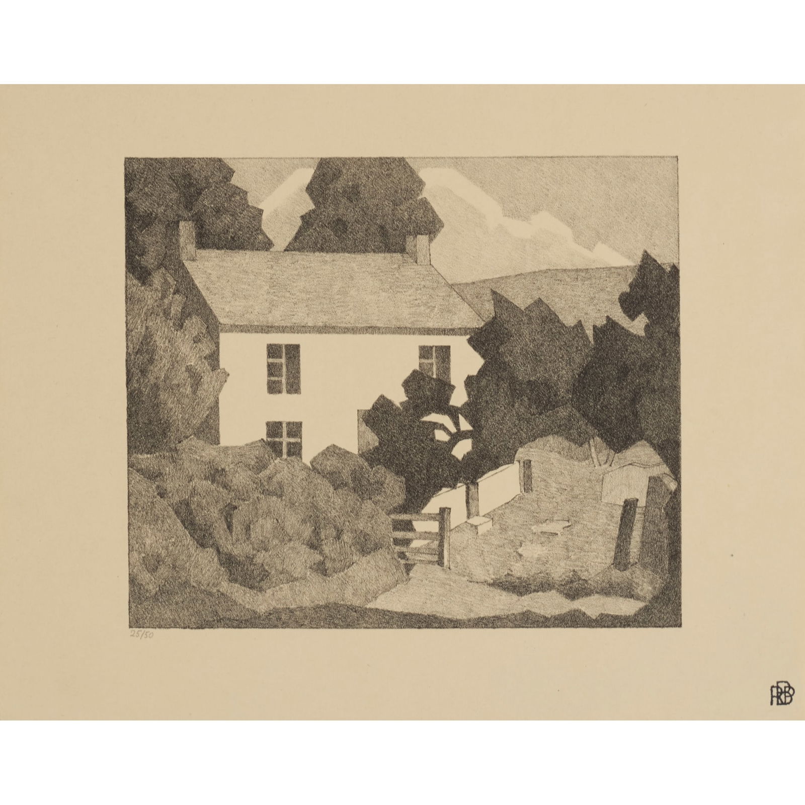 ROBERT POLHILL BEVAN (BRITISH 1865-1925): ROBERT POLHILL BEVAN (BRITISH 1865-1925) THE WHITE HOUSE - 1921 Lithograph, 25/50, numbered in pencil to margin, with the stamped monogram the sheet 26.5cm x 33.5cm (10.5in x 13.25in), unframed 