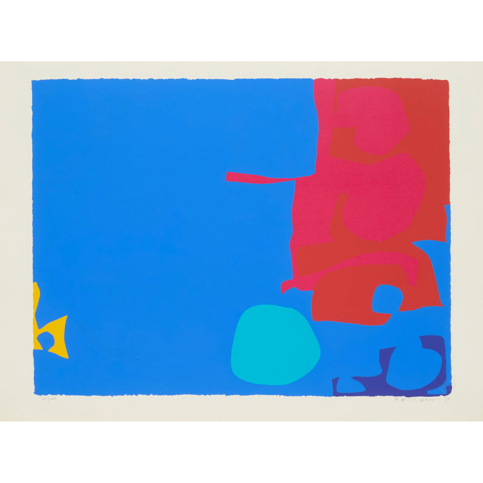 § PATRICK HERON C.B.E. (BRITISH 1920-1999): PATRICK HERON C.B.E. (BRITISH 1920-1999) INTERLOCKING PINK AND VERMILLION WITH BLUE, APRIL - 1970 Screenprint, 50/100, signed, dated and numbered in pencil to margin the sheet 68cm x 91cm (26.75