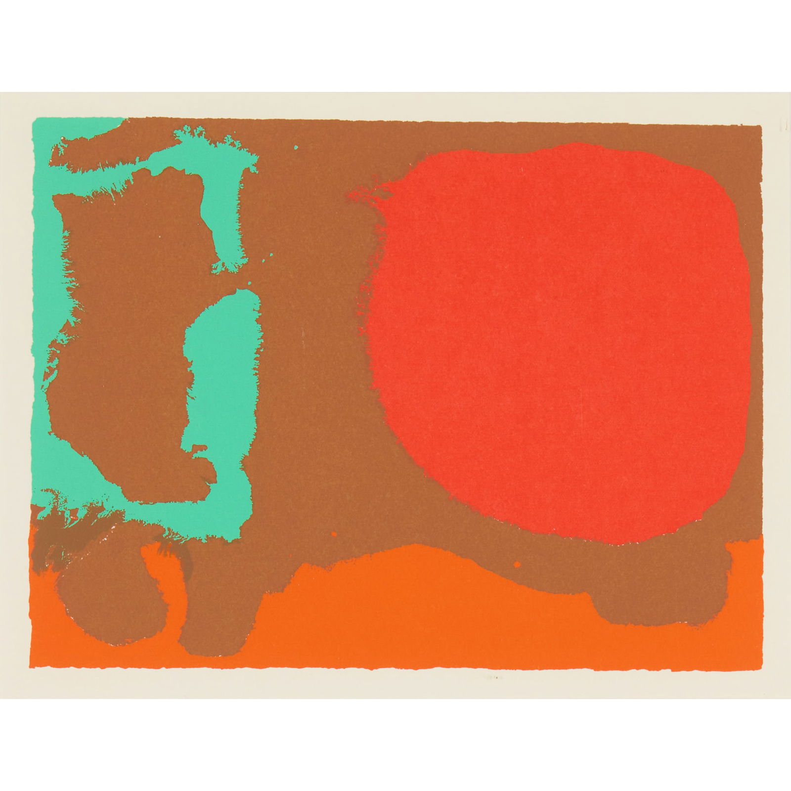§ PATRICK HERON C.B.E. (BRITISH 1920-1999): PATRICK HERON C.B.E. (BRITISH 1920-1999) NO. 13: RED AND UMBER WITH ORANGE & ICE GREEN, JANUARY 1977, FROM 'SHAPES OF COLOUR' - 1977 Screenprint, 31/50, signed and numbered in pencil to margin; w