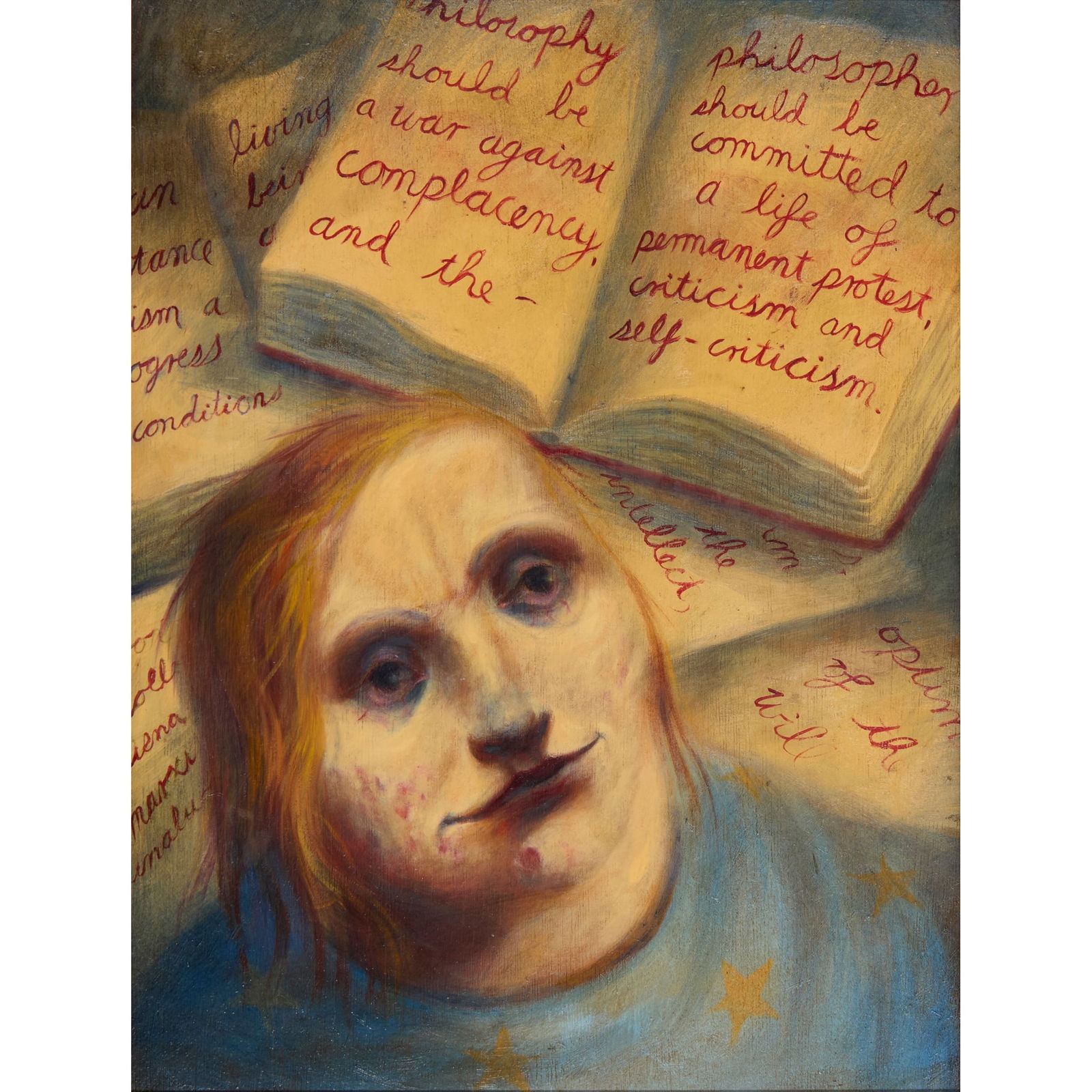 § KEN CURRIE (SCOTTISH 1960-): KEN CURRIE (SCOTTISH 1960-) HEAD OF A POLEMICIST - 1990 Signed, inscribed with title and dated 7/7/90 verso, oil on board 45cm x 34cm (17.75in x 13.5in)