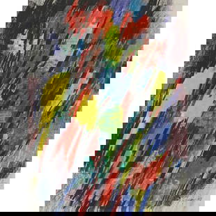 § WILLIAM GEAR R.A., F.R.S.A., R.B.S.A. (SCOTTISH 1915-1997): WILLIAM GEAR R.A., F.R.S.A., R.B.S.A. (SCOTTISH 1915-1997) ABSTRACT - 1963 Signed and dated '63 lower right, mixed media on paper 46cm x 34cm (18in x 13.5in)