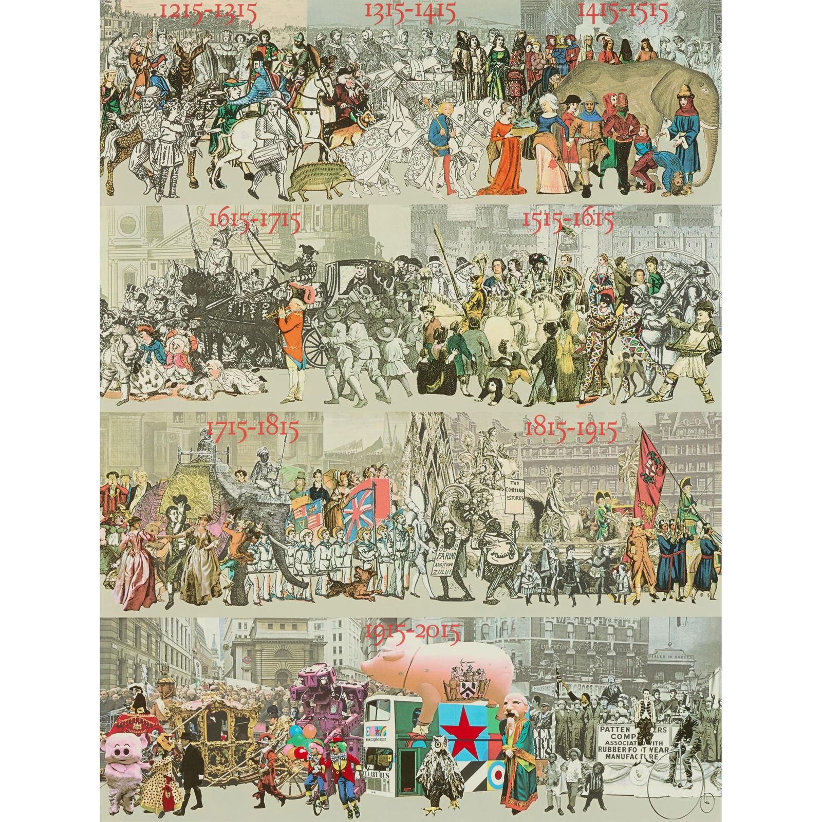§ SIR PETER BLAKE C.B.E., R.A. (BRITISH 1932-): SIR PETER BLAKE C.B.E., R.A. (BRITISH 1932-) LORD MAYOR'S SHOW 800 YEARS 1215-2015 - 2015 Screenprint, 1987/800, signed and numbered in pencil to margin, printed by Coriander Studio, published by CCA