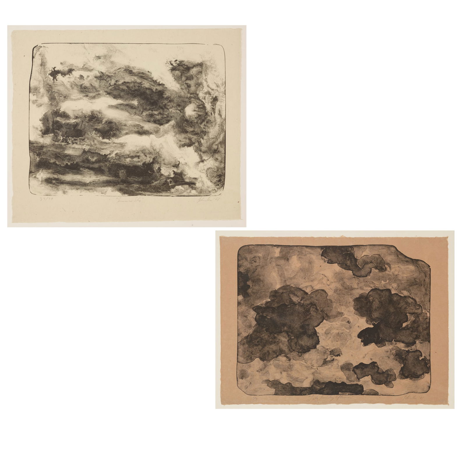 JON SCHUELER (AMERICAN 1916-1992): JON SCHUELER (AMERICAN 1916-1992) SUMMER SKY Signed and dated '81 and inscribed with title in pencil, numbered 33/37, lithograph on Japan paper, unframed 45cm x 53cm (17.75in x 21in), and a further si
