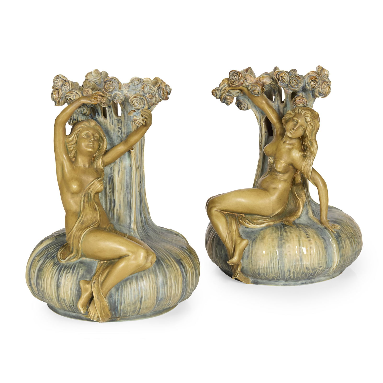 ERNST WAHLISS, AUSTRIA: ERNST WAHLISS, AUSTRIA PAIR OF JUGENDSTIL VASES, CIRCA 1900 glazed earthenware, printed and impressed maker's marks, no. 4842 (2) 24.5cm high