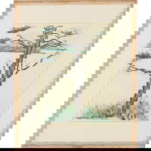 ERNEST ARCHIBALD TAYLOR (1874-1951): ERNEST ARCHIBALD TAYLOR (1874-1951) ‘TREE ON KIRKCUDBRIGHT BAY’ charcoal and watercolour, framed, 29cm x 22cm (frame size 44cm x 36cm); and another by the same hand ‘TREES BY THE RIV