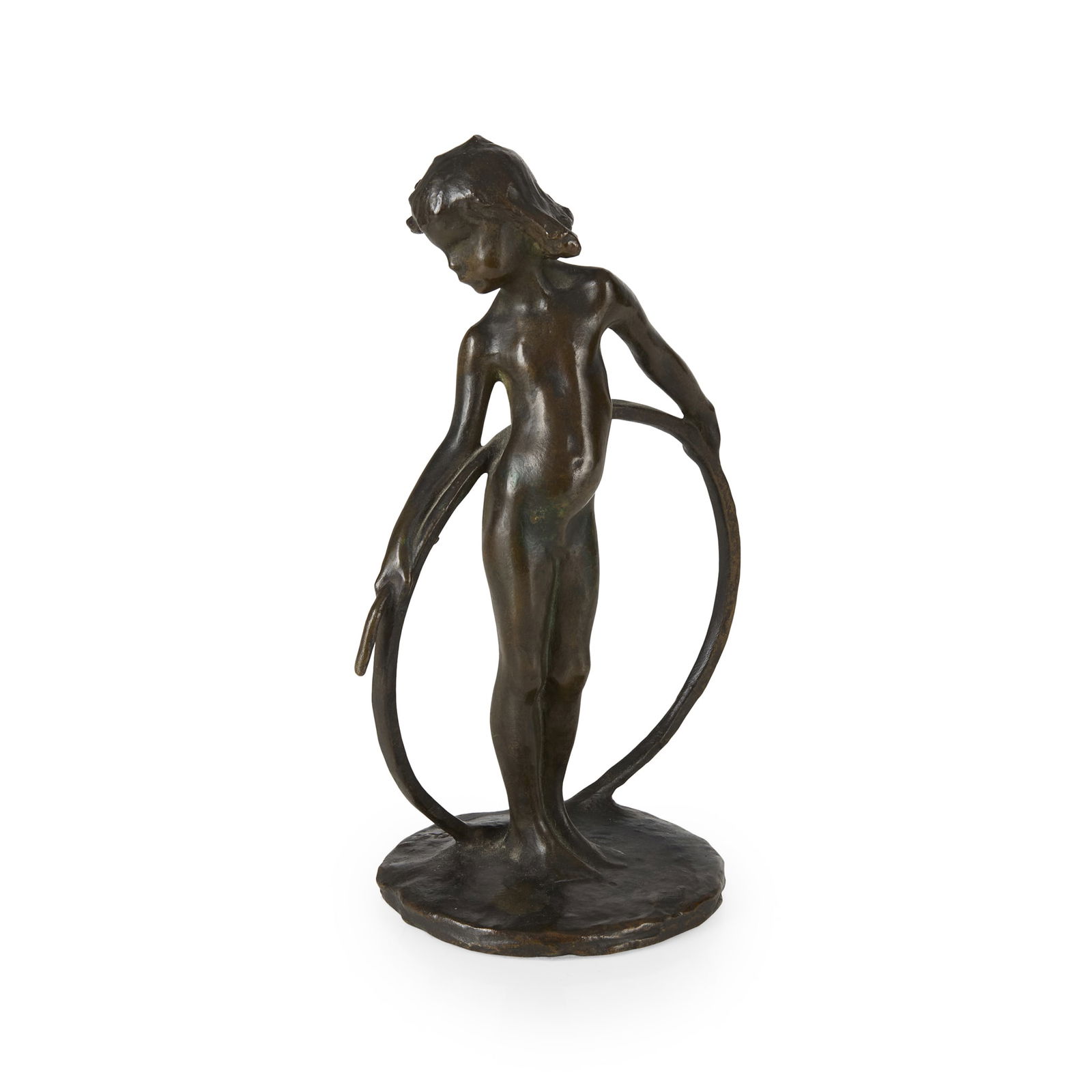 BERNHARD HOETGER (1874-1949): BERNHARD HOETGER (1874-1949) 'MÄDCHEN MIT REIF', CIRCA 1901 bronze, signed in the bronze with artist's monogram 19cm high Provenance: Jessie Marion King and Ernest Archibald TaylorBy descent to t