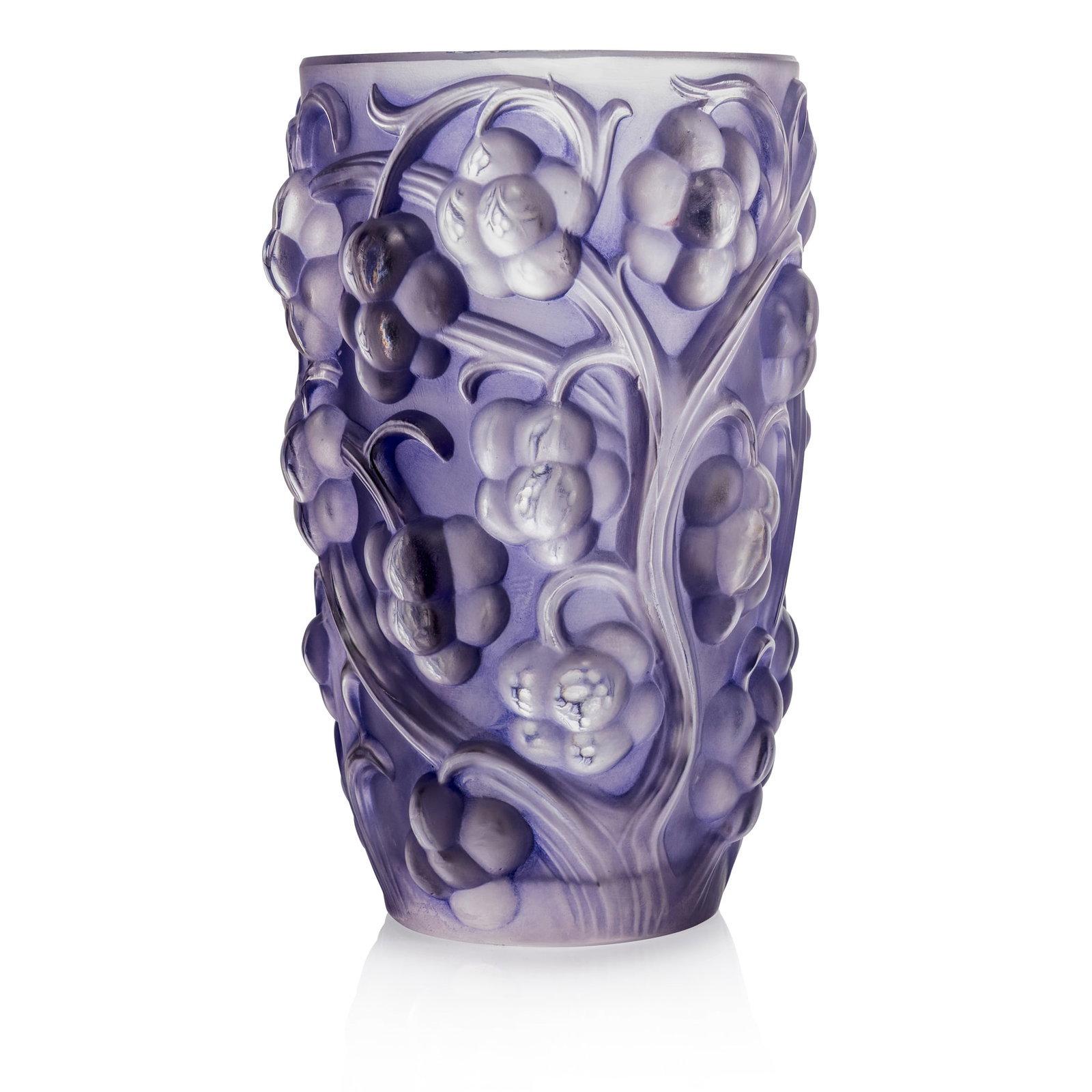 ‡ RENÉ LALIQUE (1860-1945): RENÉ LALIQUE (1860-1945) RAISINS VASE, NO. 1023 designed 1928clear, frosted and blue stainedwheel-engraved R. LALIQUE FRANCE 15.9cm (6 ¼in) high