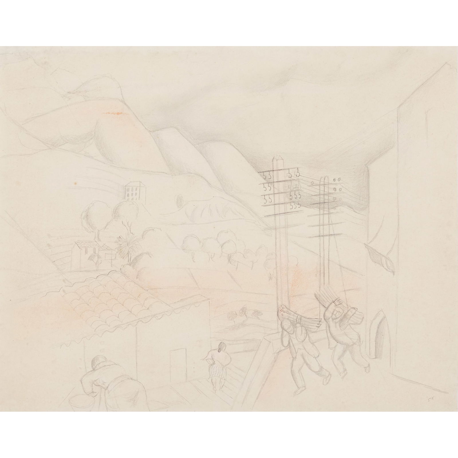 CHRISTOPHER WOOD (BRITISH 1901-1930): CHRISTOPHER WOOD (BRITISH 1901-1930) VENCE inscribed 58 (lower right), pencil with chalk pastel on paper 33.8cm x 42cm (13 3/8in x 16 ½in) The Collection of Gillian Raffles.
