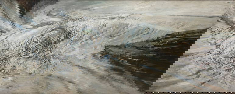 § EDWARD MIDDLEDITCH R.A. (BRITISH 1923-1987): EDWARD MIDDLEDITCH R.A. (BRITISH 1923-1987) BREAKING WAVE, CORNWALL, c. 1952 oil on hardboard 99cm x 238cm (39 in x 93 ¾in) Corporate collection, U.K.;Their sale, Sotheby's, London, 20th
