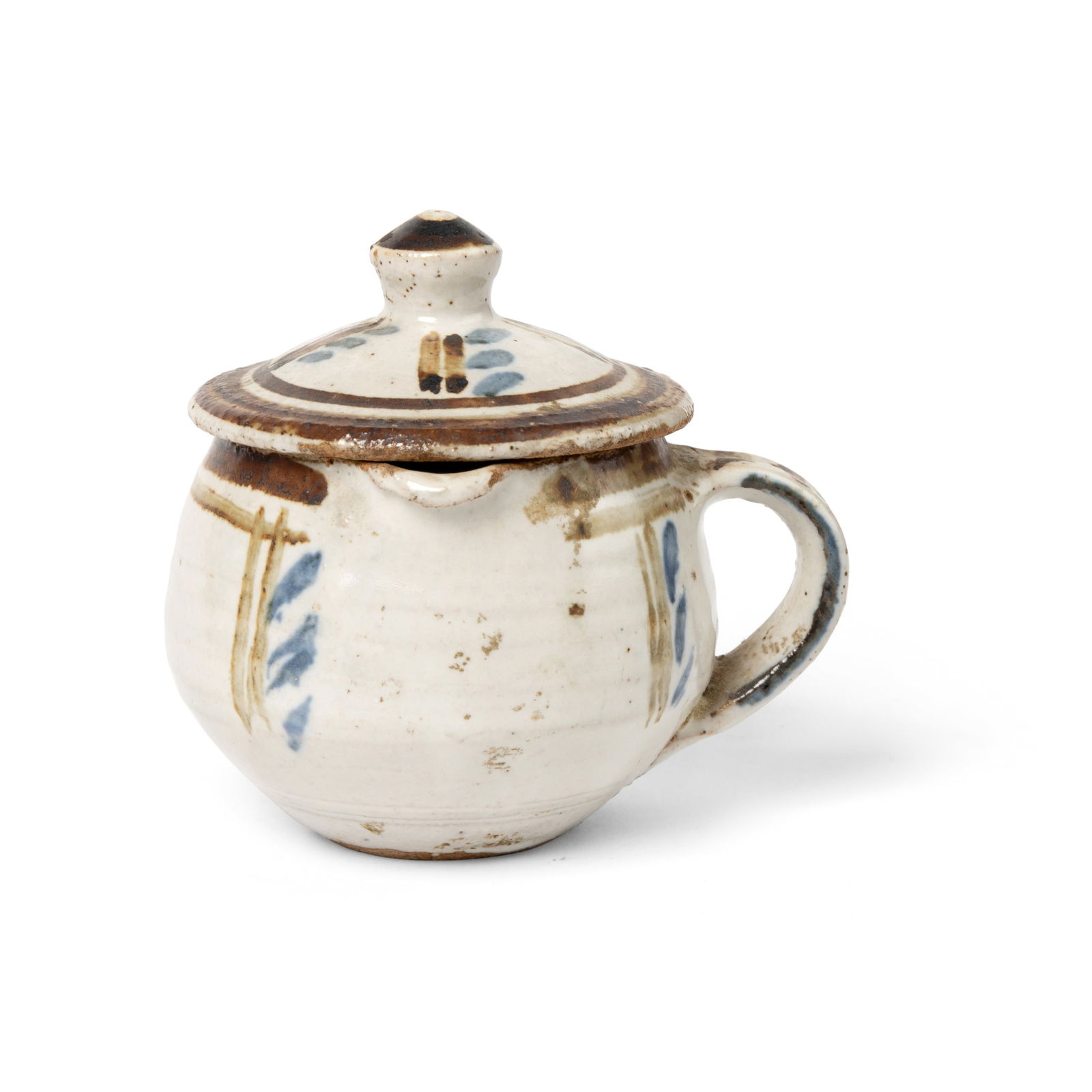 § MICHAEL CARDEW C.B.E. (BRITISH 1901-1983) AT WENFORD BRIDGE: MICHAEL CARDEW C.B.E. (BRITISH 1901-1983) AT WENFORD BRIDGE POT WITH LID impressed maker’s and pottery mark, stoneware, with cobalt and iron decoration 9cm high, 9.5cm wide (3 ½in high, 3 &fr