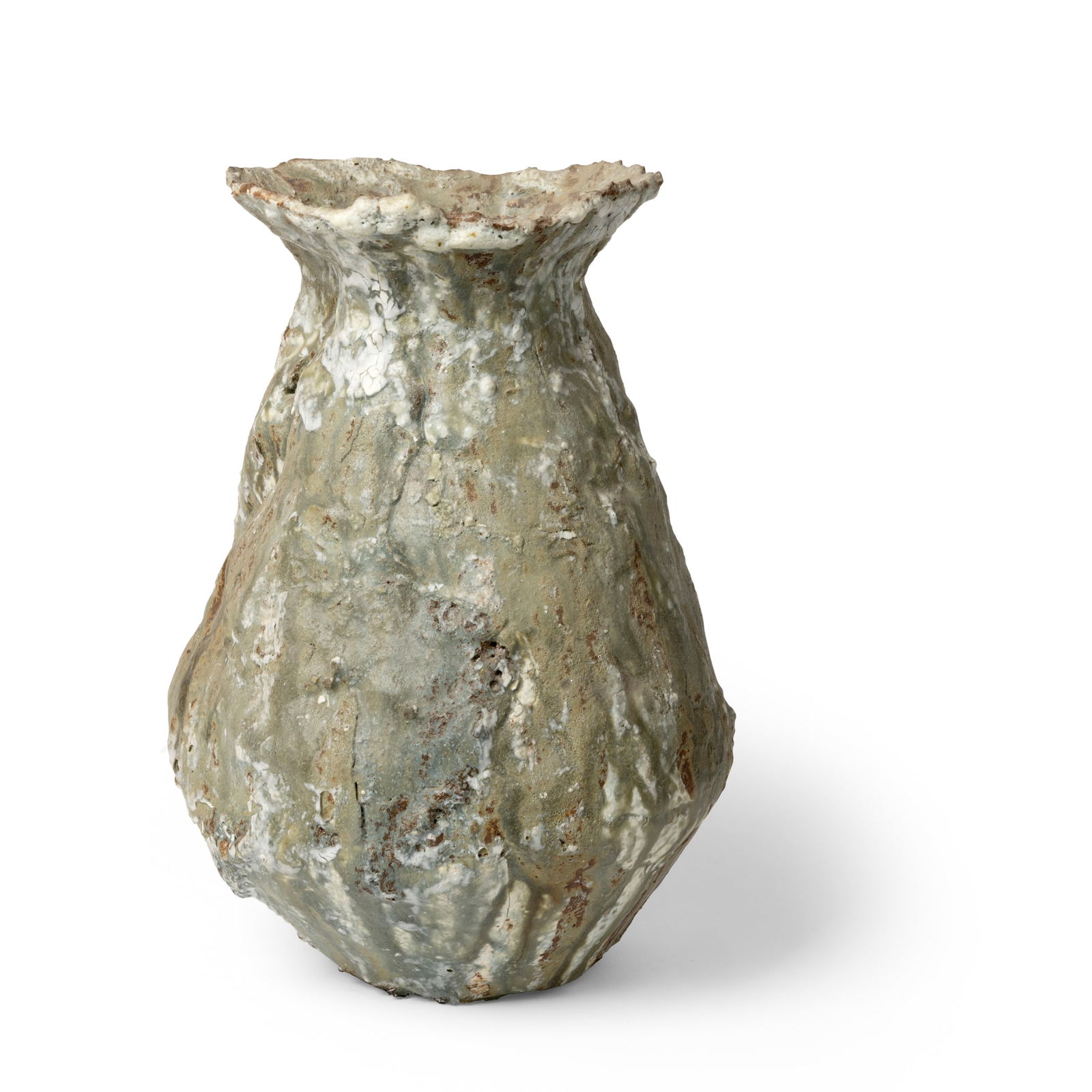 § EWEN HENDERSON (BRITISH 1934-2000): EWEN HENDERSON (BRITISH 1934-2000) EARLY VESSEL mixed laminated clays 34cm high (13 ¼in high) Craft Potter's Association;Collection of Professor John Chambers.