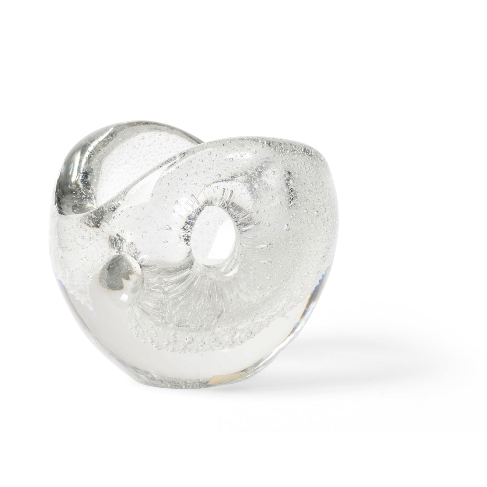 § TIMO SARPANEVA (FINNISH 1926-2006) FOR IITTALA: TIMO SARPANEVA (FINNISH 1926-2006) FOR IITTALA 'DEVILS PEARL' VASE, 1955 signed and dated Timo Sarpaneva Iittala 55, clear glass with air bubbles 14cm high, 15.5cm wide (5 ½in high, 6 1/8in wid
