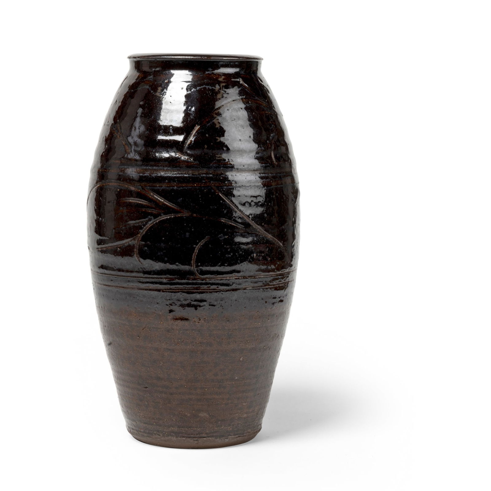 § MICHAEL CARDEW C.B.E. (BRITISH 1901-1983) AT WINCHCOMBE POTTERY: MICHAEL CARDEW C.B.E. (BRITISH 1901-1983) AT WINCHCOMBE POTTERY VASE impressed maker's and pottery marks, earthenware, with sgraffito foliate design 33.5cm high (13 ¼in high) Private Collection