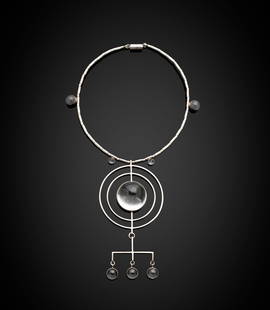 § WENDY RAMSHAW C.B.E. R.D.I. (BRITISH 1939-2018): WENDY RAMSHAW C.B.E. R.D.I. (BRITISH 1939-2018) PENDANT NECKLACE, 1971 stamped maker's mark, hallmarked for London 1971, silver and rock crystal inner width of neck piece: 11.2cm (4 3/8in); overall he