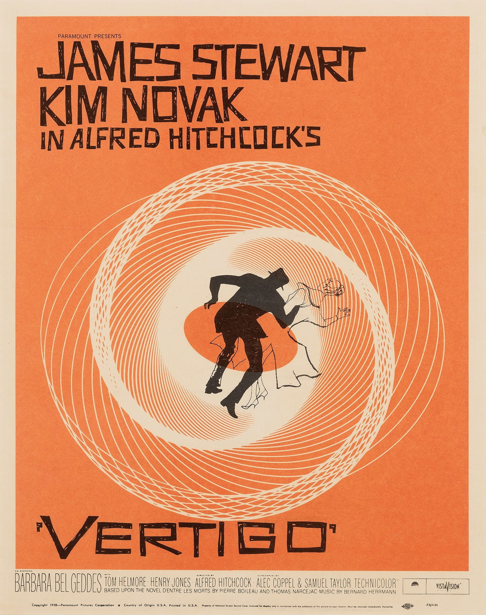 SAUL BASS (1920–1996): SAUL BASS (1920–1996) VERTIGO window card, 1958, condition B; upper edge trimmed, framed 17.5 x 14 in. (44.5 x 35.5 cm.) Christie's South Kensington, 27 September 2006, Vintage Film Posters, lot