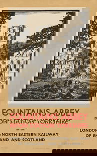 SYDNEY LEE (1866–1949): SYDNEY LEE (1866–1949) FOUNTAINS ABBEY , RIPON STATION lithographic poster, 1935, condition B+; backed on linen 40 x 25 in. (102 x 64 cm.)