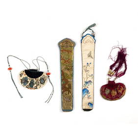 GROUP OF FOUR CHINESE SILK EMBROIDERED ARTICLES (1 of 2)