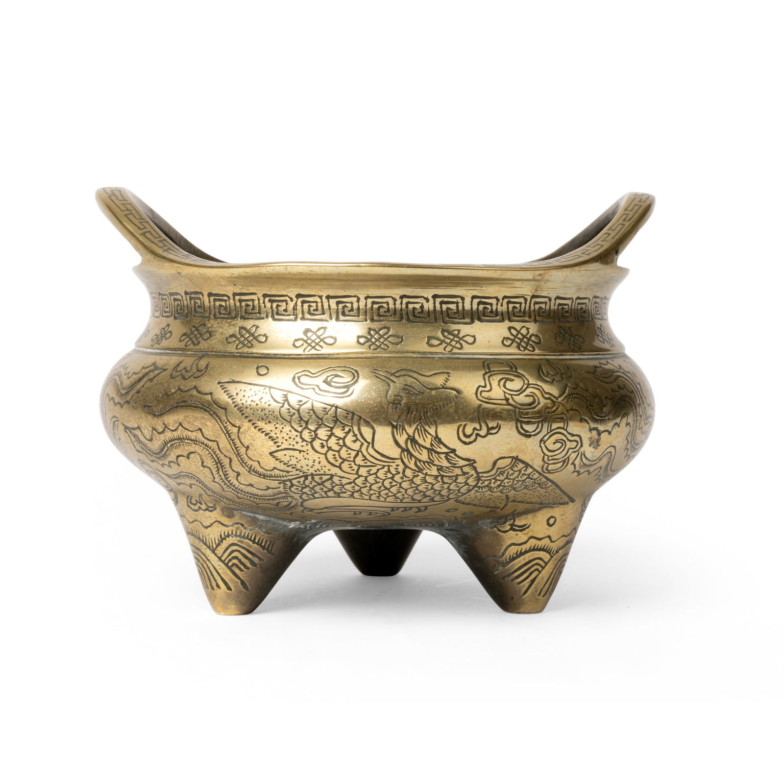 CHINESE BRONZE 'PHOENIX' TRIPOD CENSER (1 of 3)