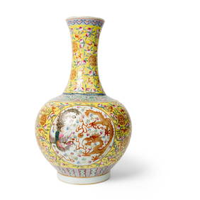 CHINESE YELLOW-GROUND FAMILLE ROSE 'DRAGON AND PHOENIX' VASE (1 of 2)