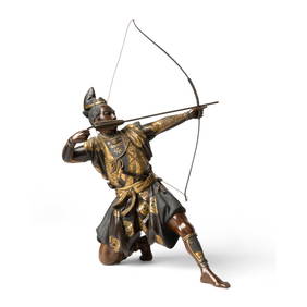 JAPANESE PARCEL-GILT BRONZE OKIMONO OF AN ARCHER (1 of 3)