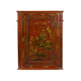 GEORGE III RED JAPANNED HANGING CORNER CABINET (1 of 1)