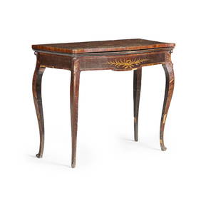 Y GEORGE III ROSEWOOD AND MAHOGANY INLAID SERPENTINE CARD TABLE (1 of 1)