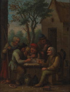 18TH CENTURY DUTCH SCHOOL: 18TH CENTURY DUTCH SCHOOL THE CARD GAME Indistinctly signed, oil on canvas 17cm x 21cm (6.75in x 8.25in)