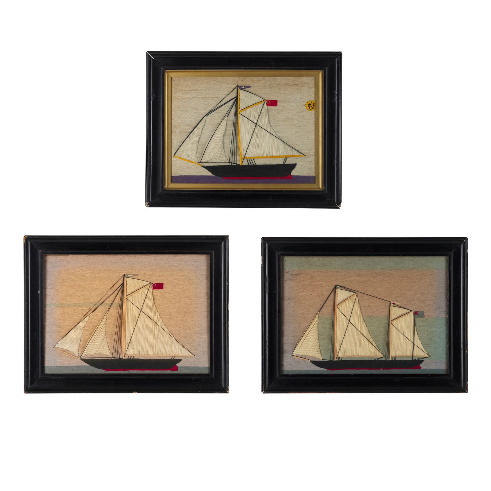 SET OF THREE VICTORIAN SAILOR WOOLWORK 'WOOLIE' PICTURES (1 of 4)