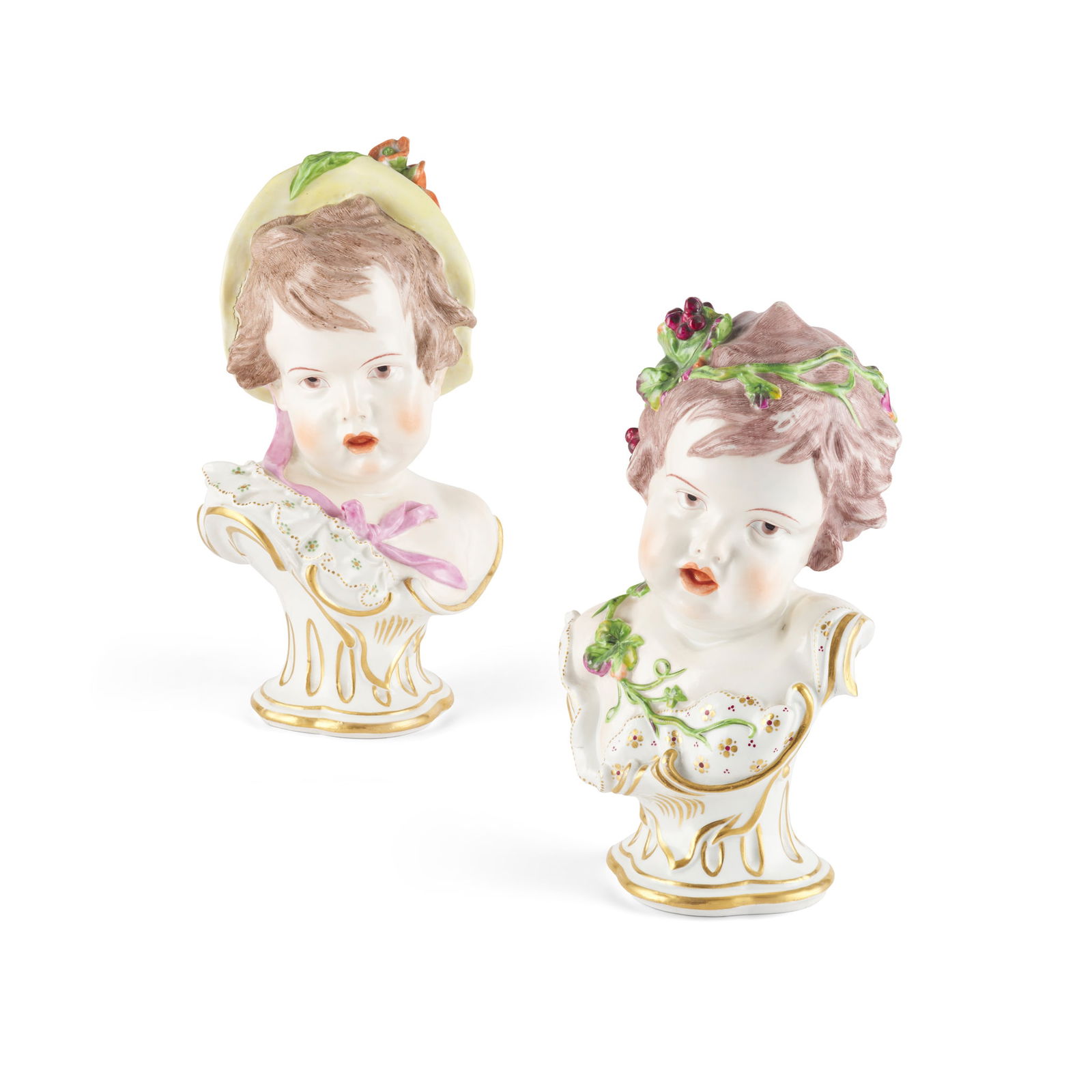 PAIR OF MEISSEN STYLE PORCELAIN BUSTS ALLEGORICAL OF SUMMER AND AUTUMN (1 of 1)