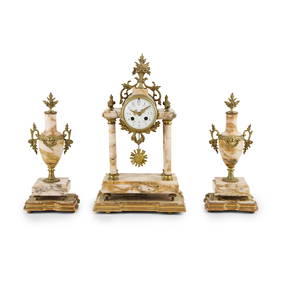 FRENCH GILT BRONZE AND MARBLE CLOCK GARNITURE (1 of 1)