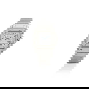 Cartier. A stainless steel automatic bracelet watch with date: Cartier. A stainless steel automatic bracelet watch with date Santos, Serial No.296028217, made in the 1990s Self-winding movement, white dial with black Roman numerals, inner minute track, date apert