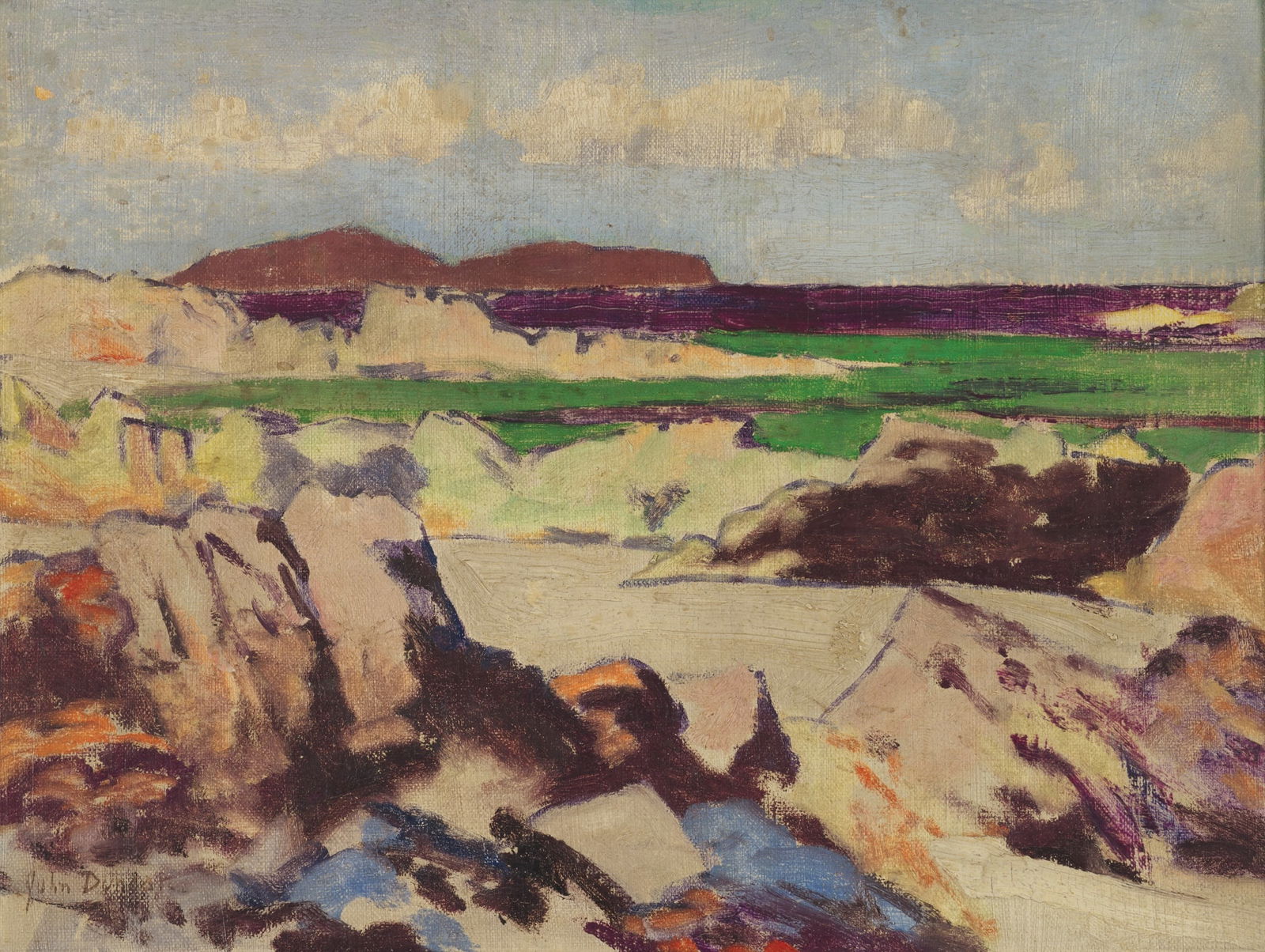 JOHN DUNCAN R.S.A., R.S.W. (SCOTTISH 1866-1945): JOHN DUNCAN R.S.A., R.S.W. (SCOTTISH 1866-1945) ON THE WEST COAST Signed, oil on canvasboard 30.5cm x 41cm (12in x 16in)