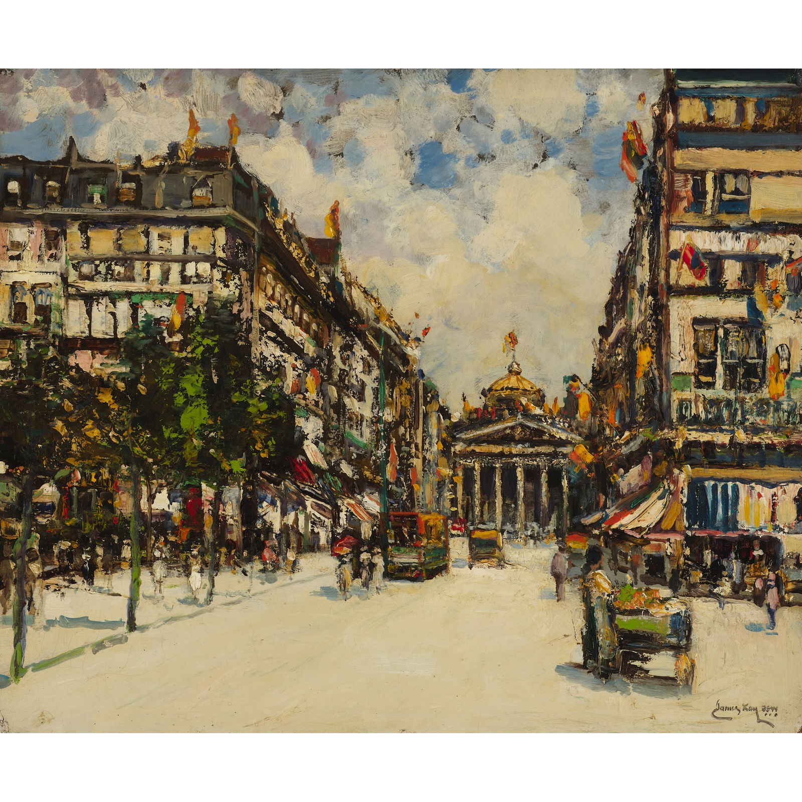 JAMES KAY R.S.A., R.S.W. (SCOTTISH 1858-1942): JAMES KAY R.S.A., R.S.W. (SCOTTISH 1858-1942) A BUSY STREET SCENE, PARIS Signed, oil on board 51cm x 61cm (20in x 24in)
