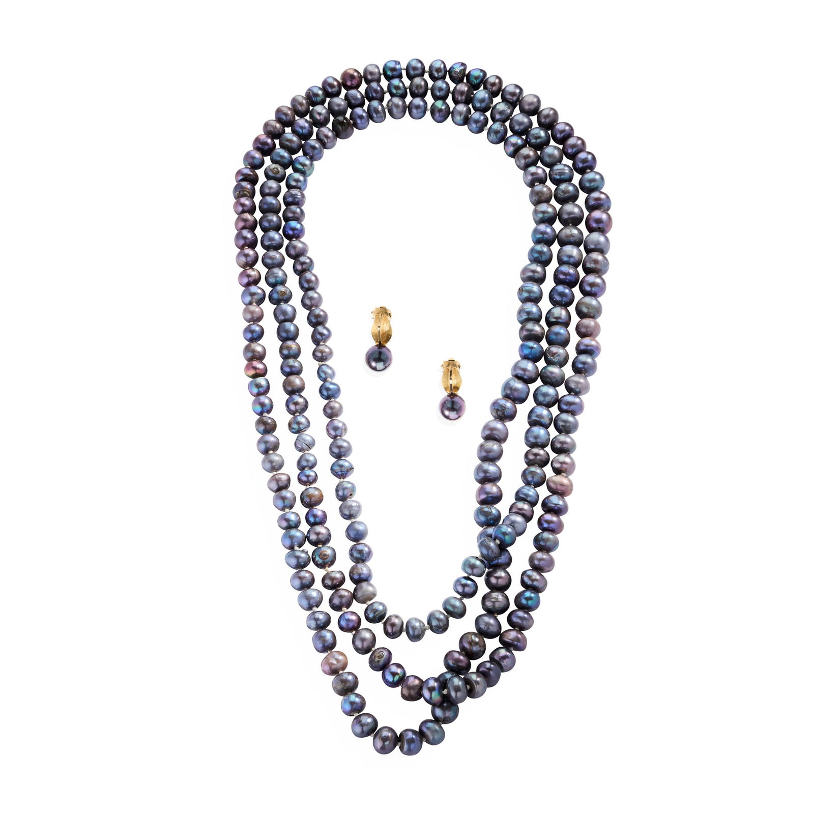 A cultured grey pearl necklace and matching earrings (1 of 1)