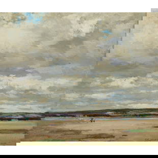 JOHN CAMPBELL MITCHELL R.S.A (SCOTTISH 1862-1922): JOHN CAMPBELL MITCHELL R.S.A (SCOTTISH 1862-1922) NEAR FINDHORN Signed lower right, oil on board 29cm x 34.5cm (11.5in x 13.75in) The Fine Art Society, June 1982, no.9861Exhibited: Royal Glasgow Insti