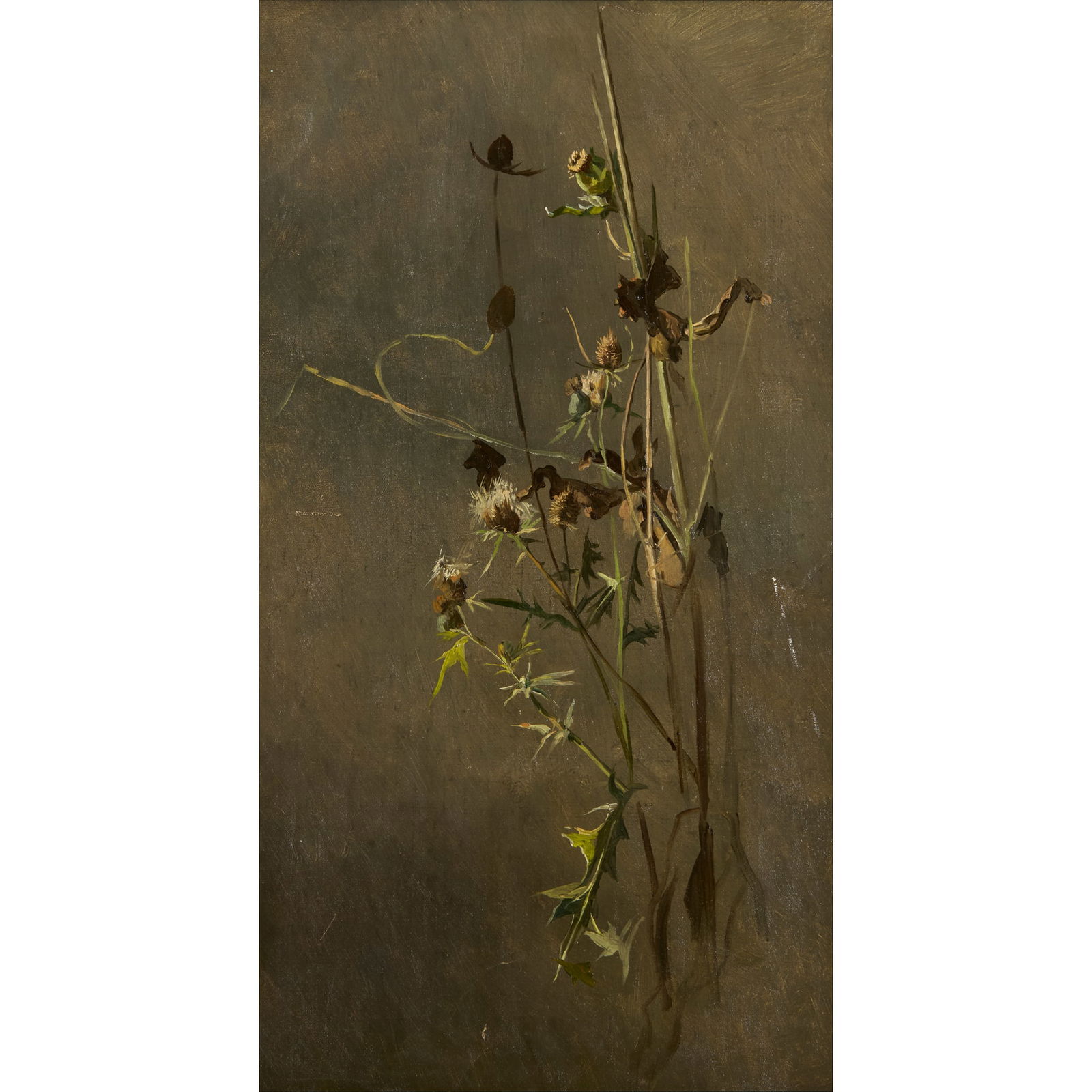 ATTRIBUTED TO EDWIN JOHN ALEXANDER: ATTRIBUTED TO EDWIN JOHN ALEXANDER THISTLEDOWN Oil on canvas laid down on board 50cm x 27.5cm (19.5in x 10.75in)