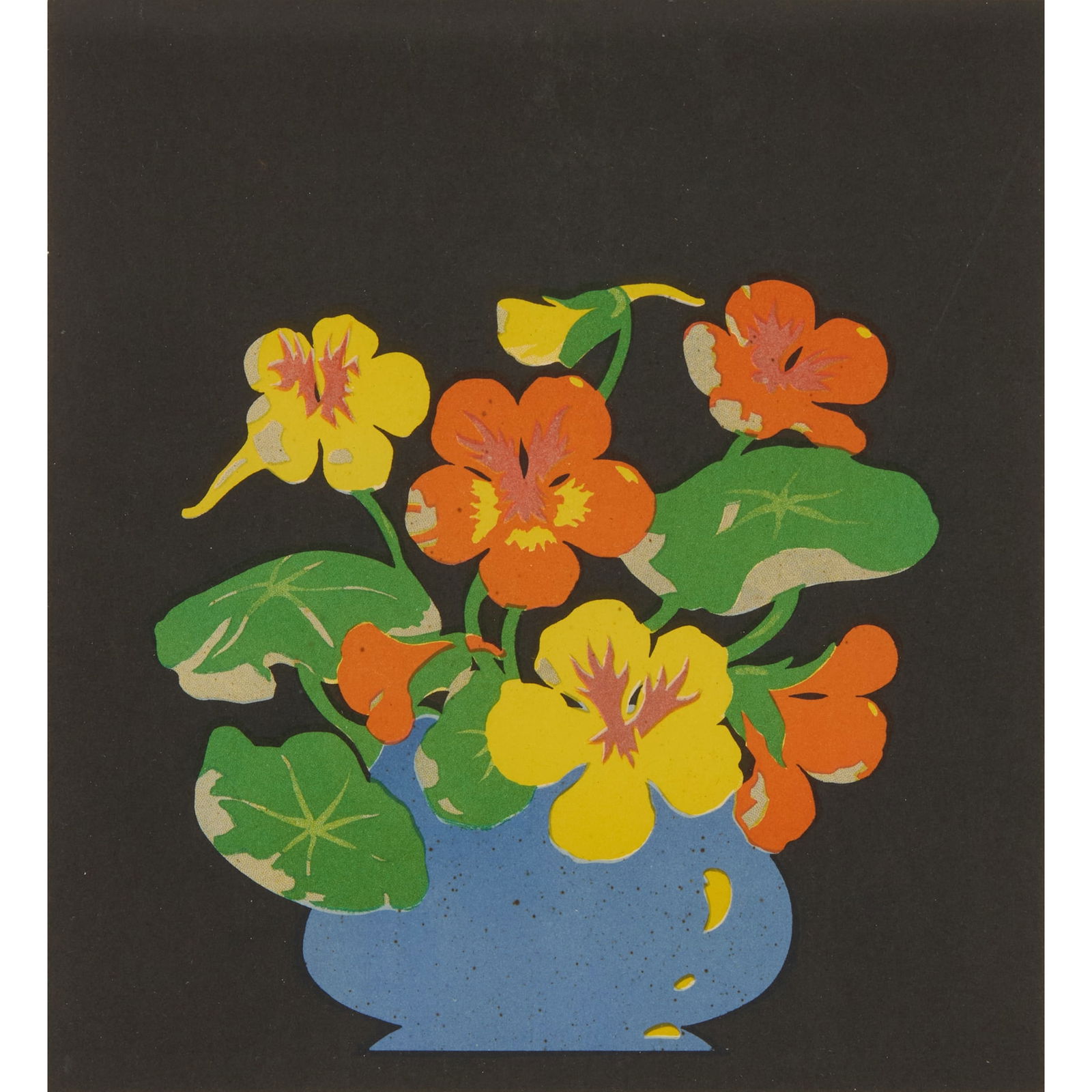 JOHN HALL THORPE (AUSTRALIAN 1874-1947): JOHN HALL THORPE (AUSTRALIAN 1874-1947) NASTURTIUMS Woodcut, signed and inscribed with title in pencil to margin the image 18.75cm x 17cm (7.25in x 6.75in)