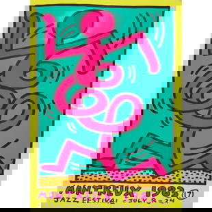 KEITH HARING (AMERICAN 1958-1990): KEITH HARING (AMERICAN 1958-1990) MONTREUX JAZZ POSTER (YELLOW) - 1983 Screenprint the sheet 100cm x 70cm (39.5in x 27.5in), unframed