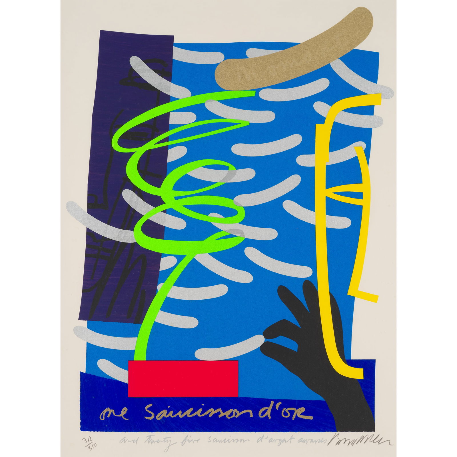 § BRUCE MCLEAN (SCOTTISH 1944-): BRUCE MCLEAN (SCOTTISH 1944-) ONE SAUCISSON D'OR AND TWENTY-FIVE SAUCISSON D'ARGENT AWARDS Screenprint, 312/350, signed and numbered in pencil to margin, commissioned by Momart c. 2000 74cm x 54cm (29