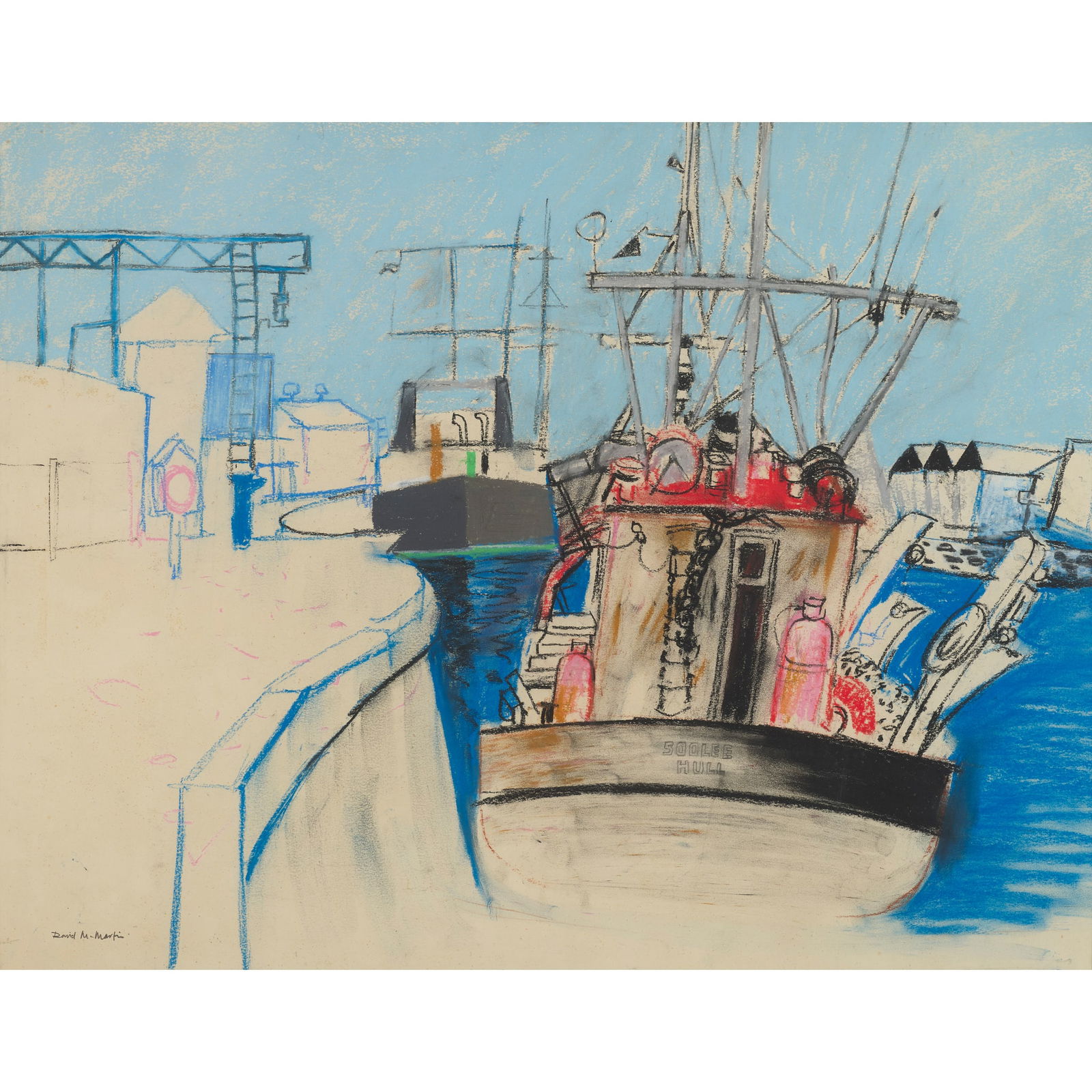 § DAVID MCLEOD MARTIN R.S.W., R.G.I., S.S.A (SCOTTISH 1922-2018): DAVID MCLEOD MARTIN R.S.W., R.G.I., S.S.A (SCOTTISH 1922-2018) THE HARBOUR, YARMOUTH Signed lower left, pastel 53cm x 69cm (20.75in x 27in)