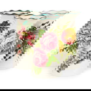 WEMYSS WARE: WEMYSS WARE THREE 'GROSVENOR' VASES glazed earthenware, comprising; a &#8216;CABBAGE ROSES&#8217; example, impressed maker's mark WEMYSS, green painted WEMYSS; a &#8216;DOG ROSES&#8217; example, impre