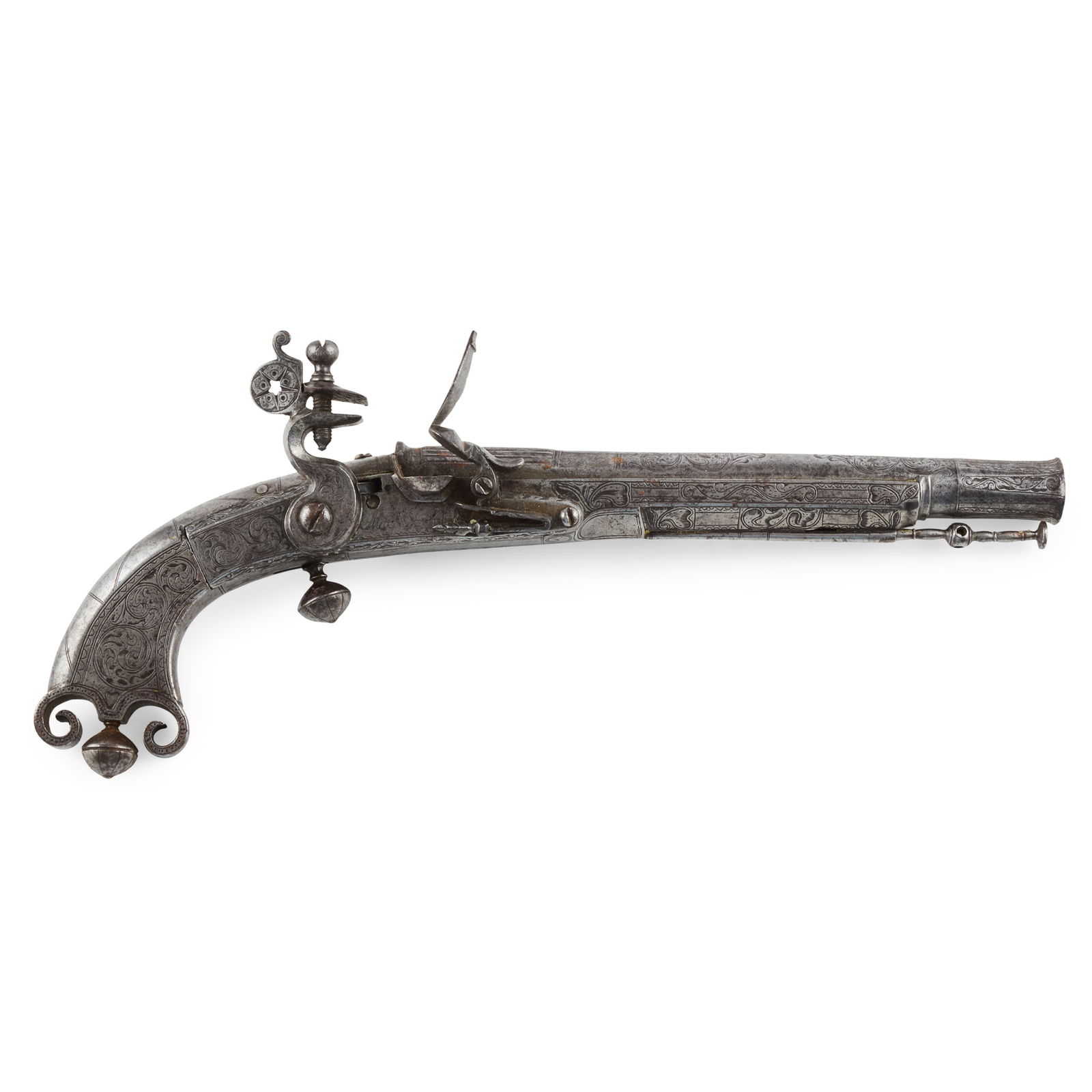 ‡ A MID-18TH CENTURY SCOTTISH FLINTLOCK ALL METAL SCROLL BUTT BELT PISTOL