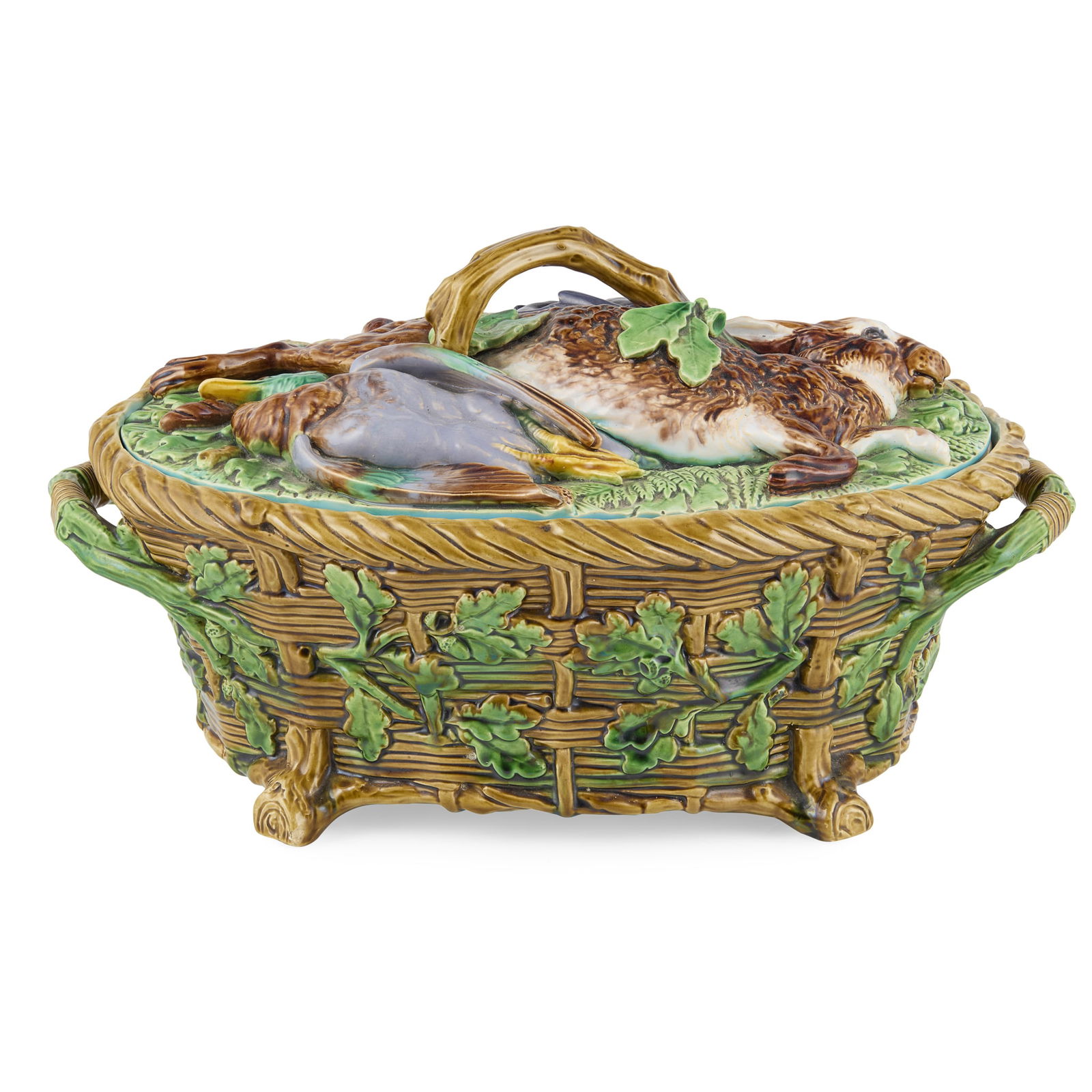 LARGE MAJOLICA GAME PIE DISH AND COVER, PROBABLY MINTON (1 of 2)