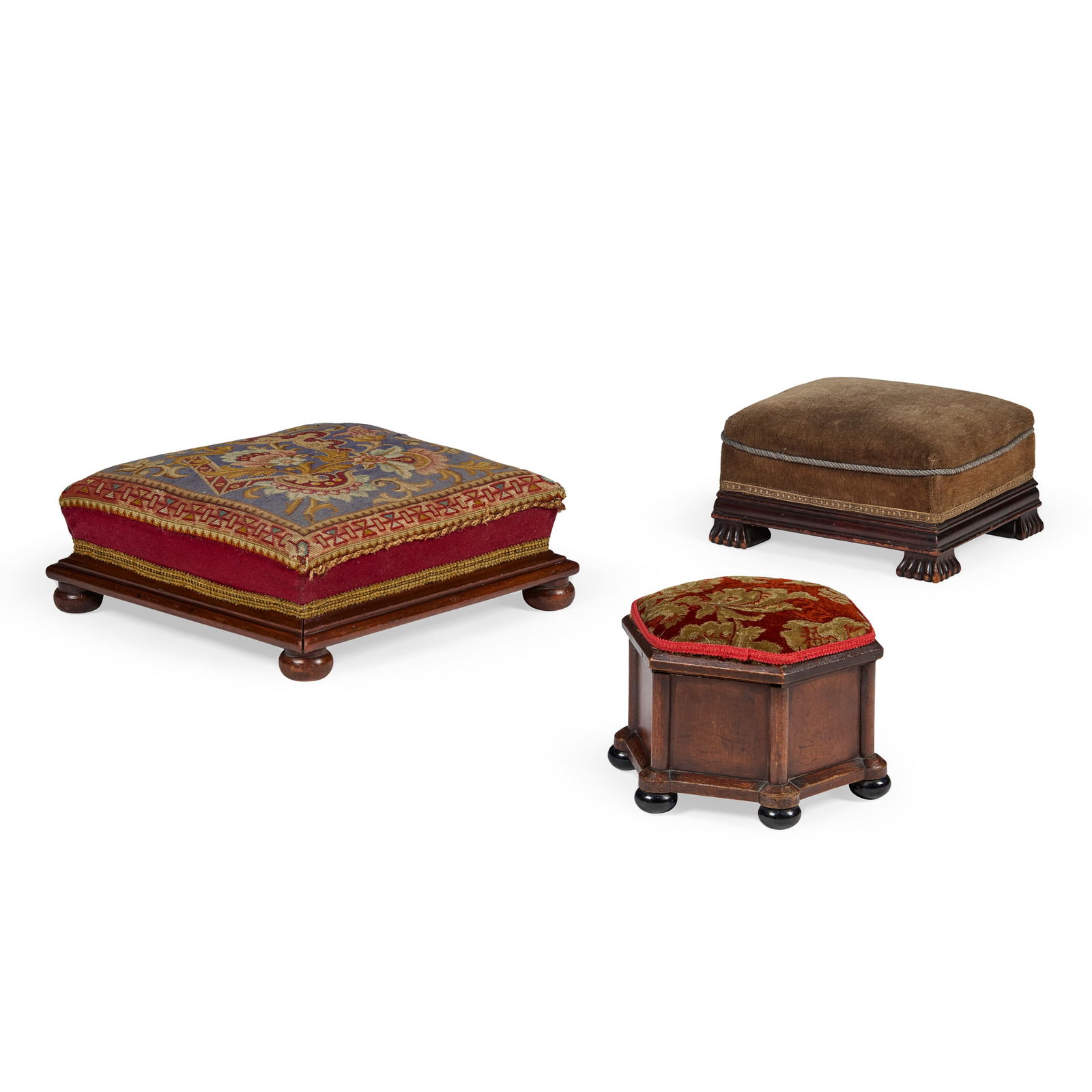THREE VICTORIAN MAHOGANY FOOTSTOOLS (1 of 1)