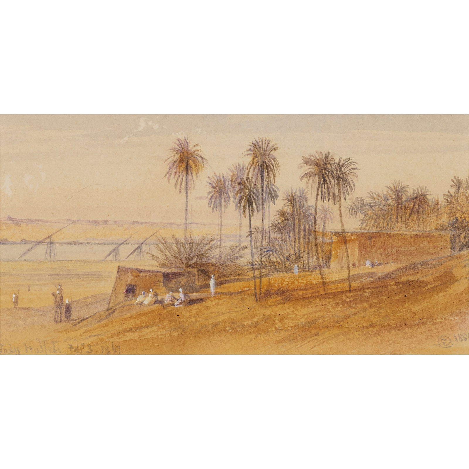 EDWARD LEAR (BRITISH 1812-1888): EDWARD LEAR (BRITISH 1812-1888) WADY HALFA, EGYPT Signed with the monogram and dated 1884, further inscribed and dated 'Feb. 3, 1867, watercolour and bodycolour 9cm x 17cm (3.5in x 6.75in) Walker Gall