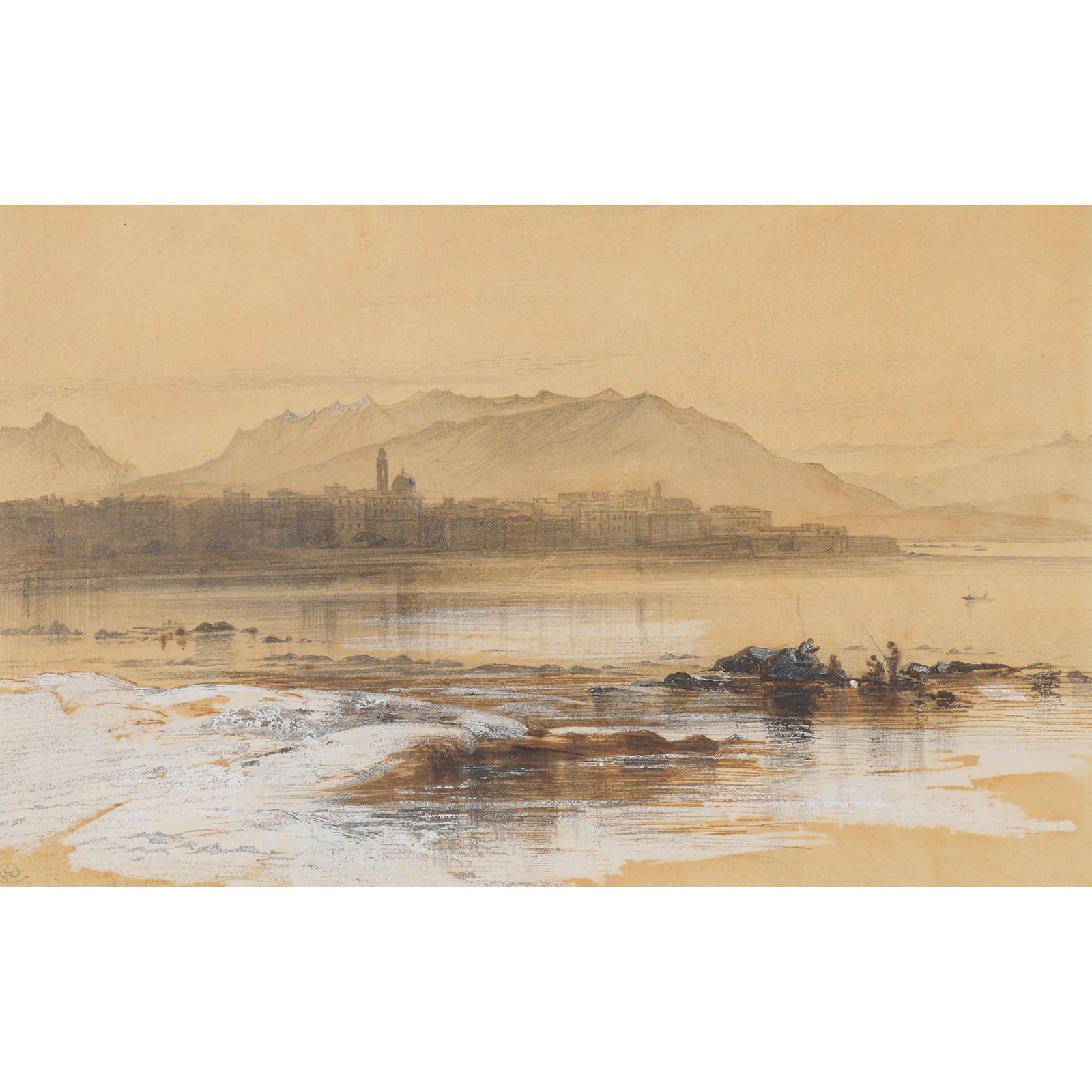 EDWARD LEAR (BRITISH 1812-1888): EDWARD LEAR (BRITISH 1812-1888) AJACCIO SUNRISE, CORSICA Signed with the monogram, pencil heightened with bodycolour 12.5cm x 19cm (5in x 7.5in)
