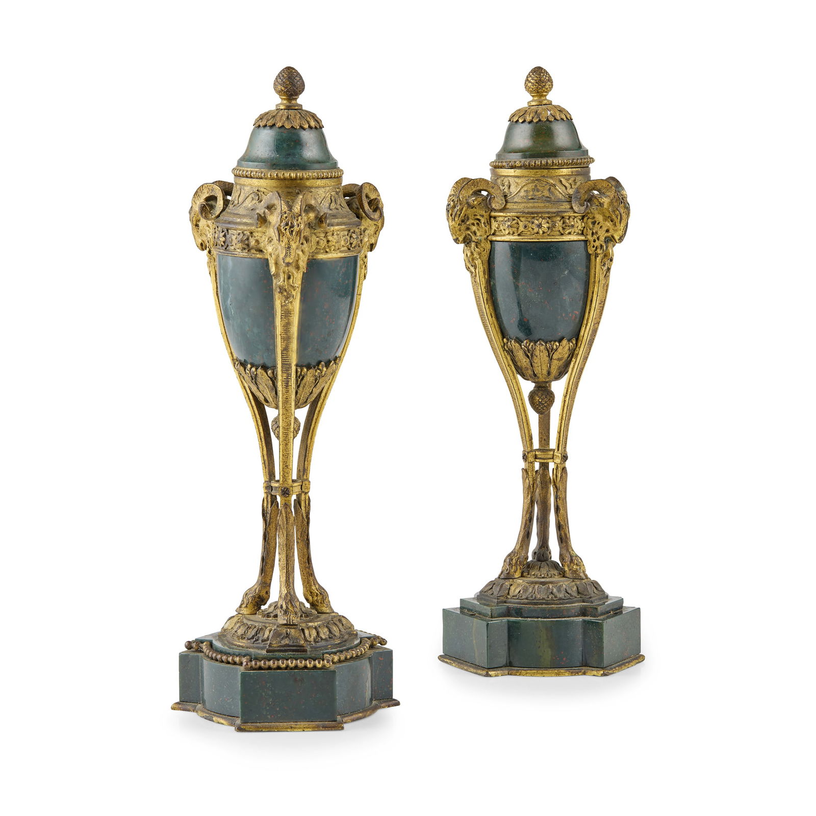 PAIR OF LOUIS XVI STYLE GILT BRONZE AND BLOODSTONE CASSOLETTE CANDLESTICKS (1 of 4)