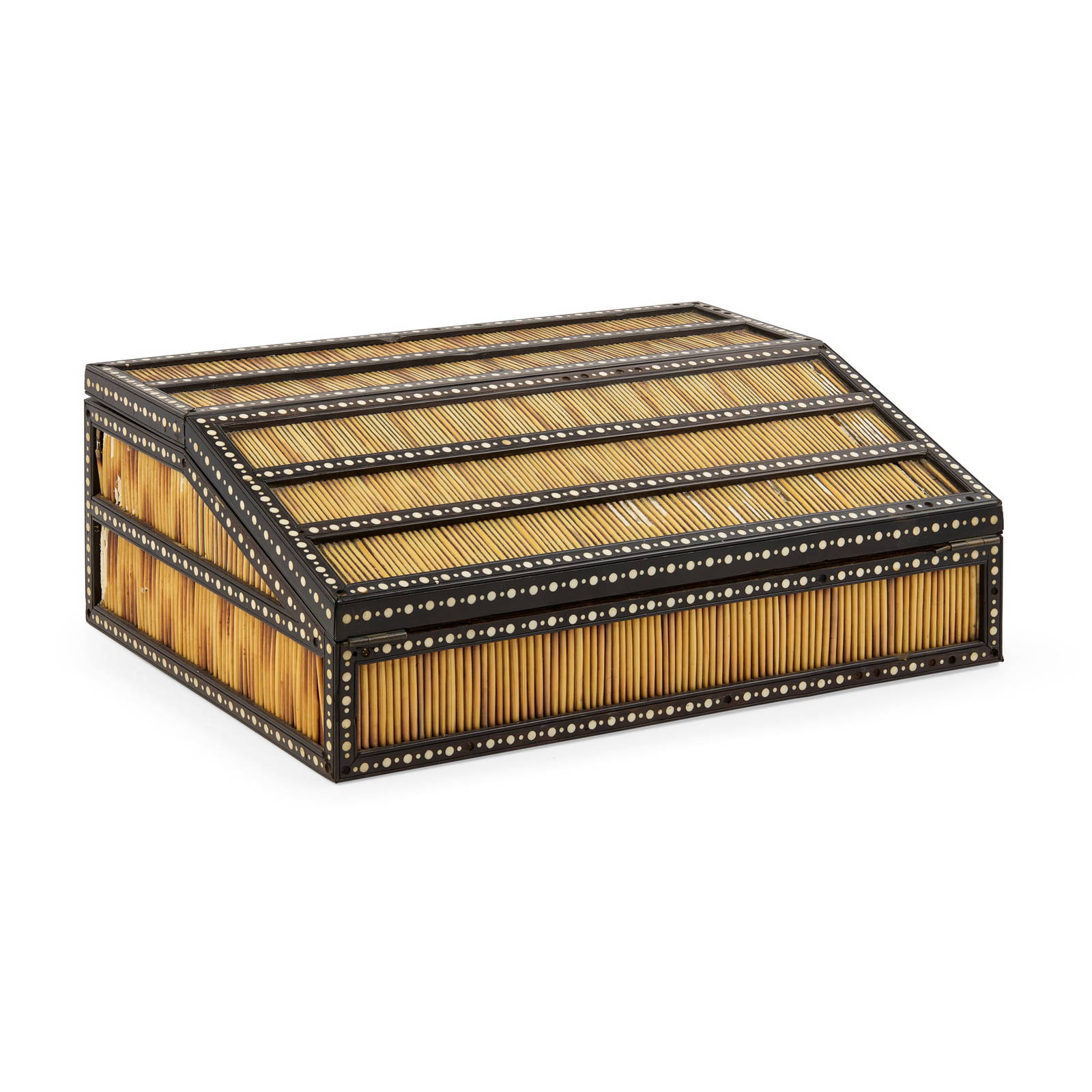 Y ANGLO-INDIAN CEYLONESE EBONY, PORCUPINE QUILL AND IVORY INLAIRD WRITING SLOPE