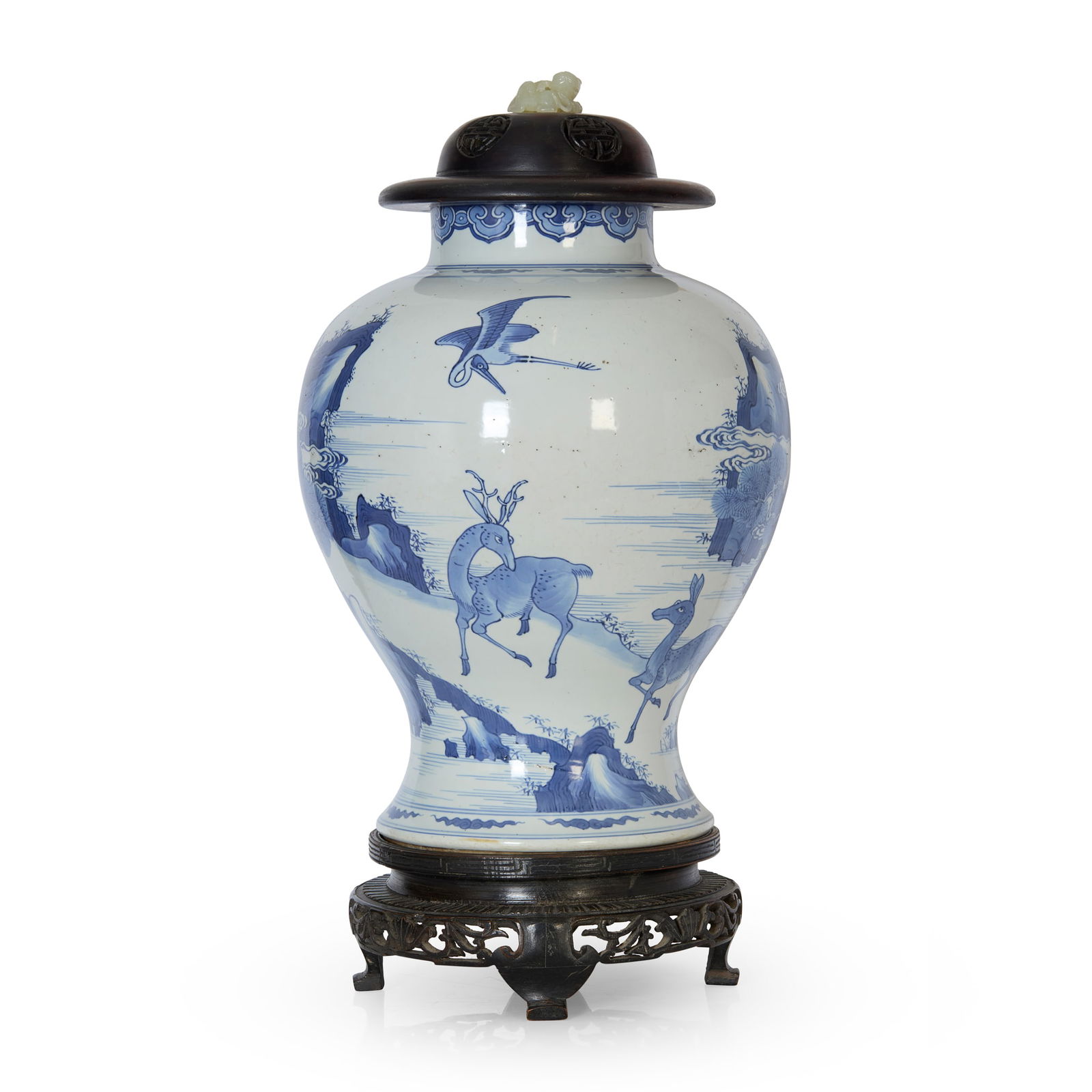 CHINESE BLUE AND WHITE 'DEER AND CRANE' BALUSTER VASE (1 of 1)